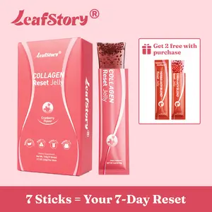Leafstory Collagen Reset Jelly (7 Sticks): Cranberry Flavor, Collagen, Support Digestion & Gut Health, Skin Elasticity, Hair & Nails, Dietary Fiber, Chia Seeds, Sugar-Free, Gluten-Free, Non-GMO, Gelatin-Free, Natural Ingredients-X