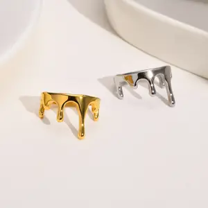 Women's Dripping Drop Ring 18K Gold Stainless Steel Statement Band Ring Unique Gift Fingerrings
