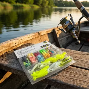 Tubular Lure Set, Bass Fishing Lures with Soft Plastic Bait, Tubular Worm Rig Hook Device, Floating Bait for Freshwater and Saltwater