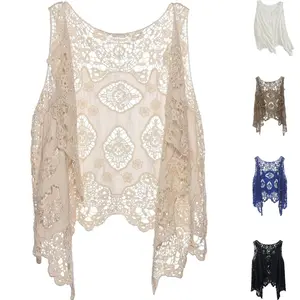 Tanming Women's Open Front Crochet Bohemian Hippie Butterfly Vest Cardigan Coverup Boho Oversized Summer Beach Sweater Tops