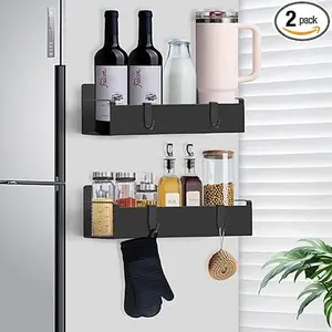 4-Pack Magnetic Spice Rack for Refrigerator - Strong Magnetic Shelf Organizer for Kitchen, No Drilling, Space Saving Storage for Spices, Jars, and Condiments