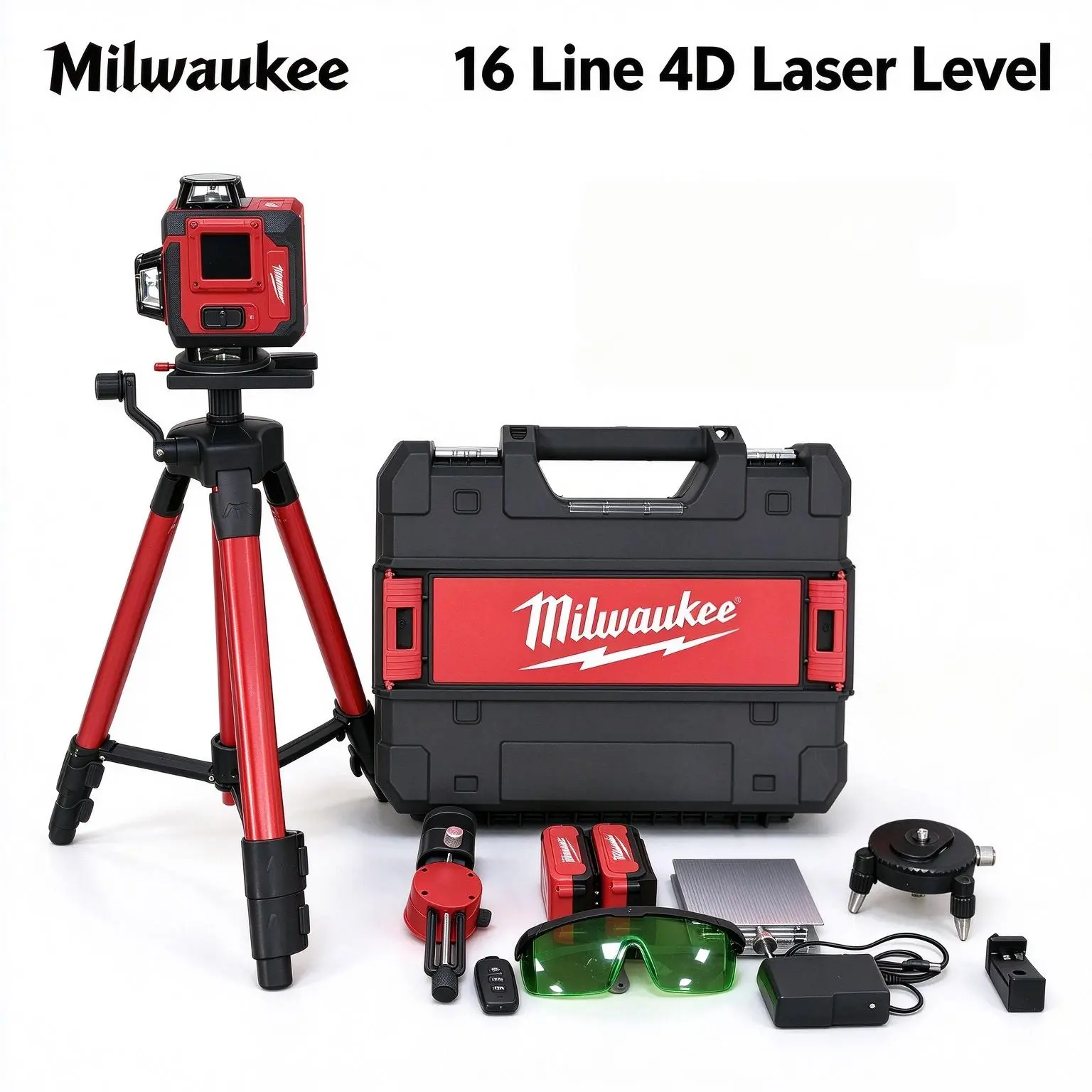 Milwaukee 16 Line 4D Laser Level, Self-Leveling Laser Tool for Construction, Tile Installation, Flooring, Wall Alignment, Ceiling Layout, Home Renovation and Interior Finishing, ±0.1mm/10m Accuracy