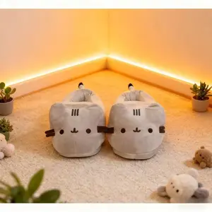 Cartoon Full Covered Cat Slippers Warm Winter Slides Soft Plush Doll Indoor Cute Anime Bedroom Shoes For Man Woman Home Use