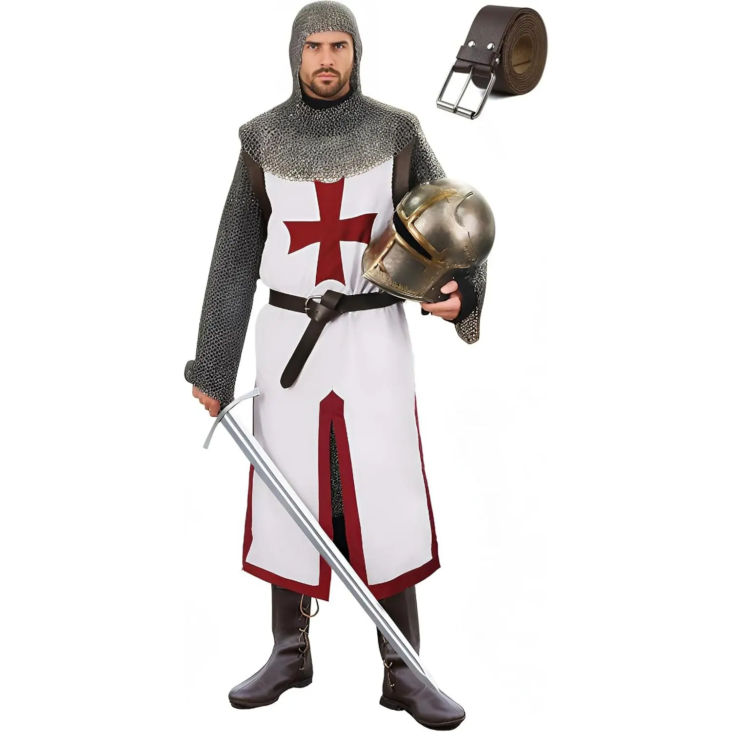 Men's Knights Templar Costume, Medieval Crusader Polyester Tunic for Renaissance Fairs and Halloween Cosplay Gear, Clothes, Menswear, Costume Ideas, Halloween Ideas