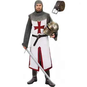 UQJE Mens Medieval Crusader Costume Knights Templar Tunic Halloween Renaissance Midevil Suit