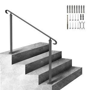 【DealsForYouDays】VEVOR Handrails for Outdoor Steps,  Fit 3-5 Steps Outdoor Stair Railing, Wrought Iron Handrail, Flexible Front Porch Hand Rail, Black Transitional Hand railings for Concrete Steps or Wooden Stairs