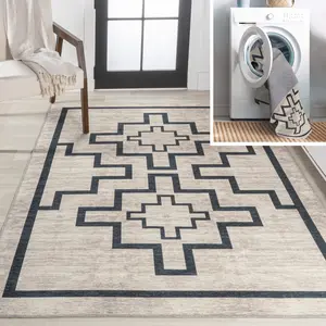 JONATHAN Y Ashkii Minimalist Medallion Machine-Washable Indoor Area Rug; for Living Room, Kitchen, Bedroom, Dining Room, Office