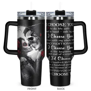 1pc, Gifts for Skull Lover 40oz Vacuum Insulated Tumbler with Lid, Skull And Rose Funny Print 40oz, Insulated and Durable, Gift for Any Occasion: Birthdays, Holidays, or Special Moments for Family, Friends, or Coworkers