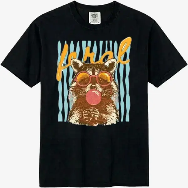 Cute Raccoon Blowing Bubble Gum Graphic T-Shirt Soft Cotton Summer Casual Unisex Streetwear Tee For Men Women