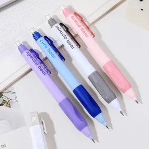 4 posture correcting mechanical pencils with caps, plain colour with small bear theme, soft grip, quick drying, with eraser, smooth break resistant, suitable DIY writing drawing, note taking correcting errors