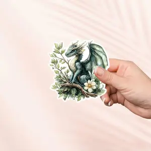 Flower Leafy Dragon Fantasy Reader Sticker, Bookish Merch, Waterproof Book Kindle Sticker, lap top water bottle sticker R
