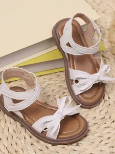 Girls' Bow Velcro Sandals, Sweet Princess Style, Non-Slip Thick Sole, Easy-On, Protective Toe, Summer Wear, Comfortable and Safe