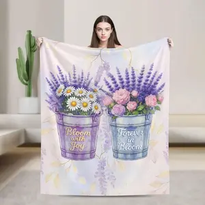 Lavender Blanket Lavender Throw Blanket Flowers Daisy Rose Soft Cozy Flannel Fuzzy Plush Flannel Blankets Gifts for Women Girls Adults Kids