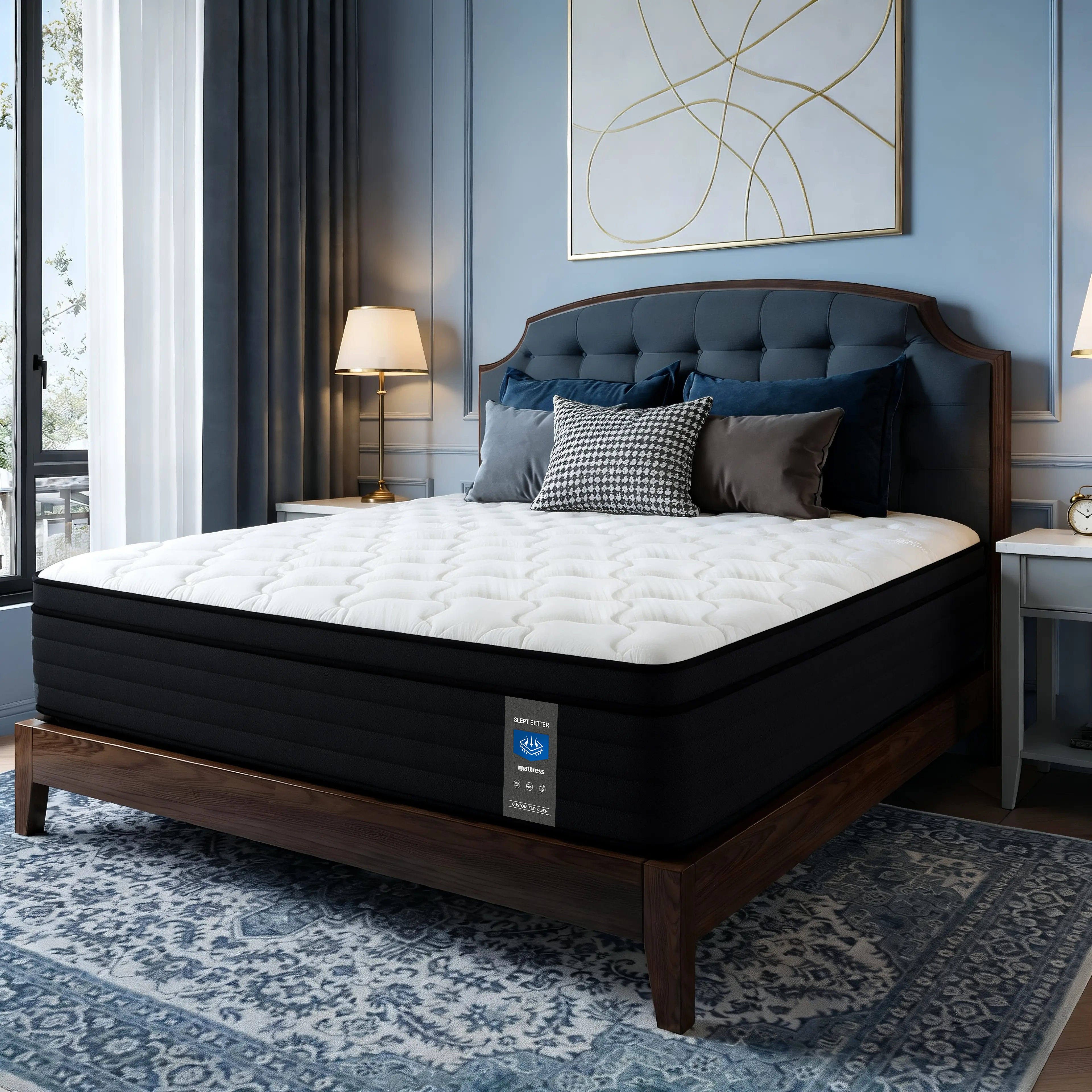 MRH 10/12/14 Inch Twin Full Queen King Mattress Memory Foam & Spring Hybrid Medium Firmness Lumbar Support Ergonomic Pressure Relief for Home Hotels Modern Interiors