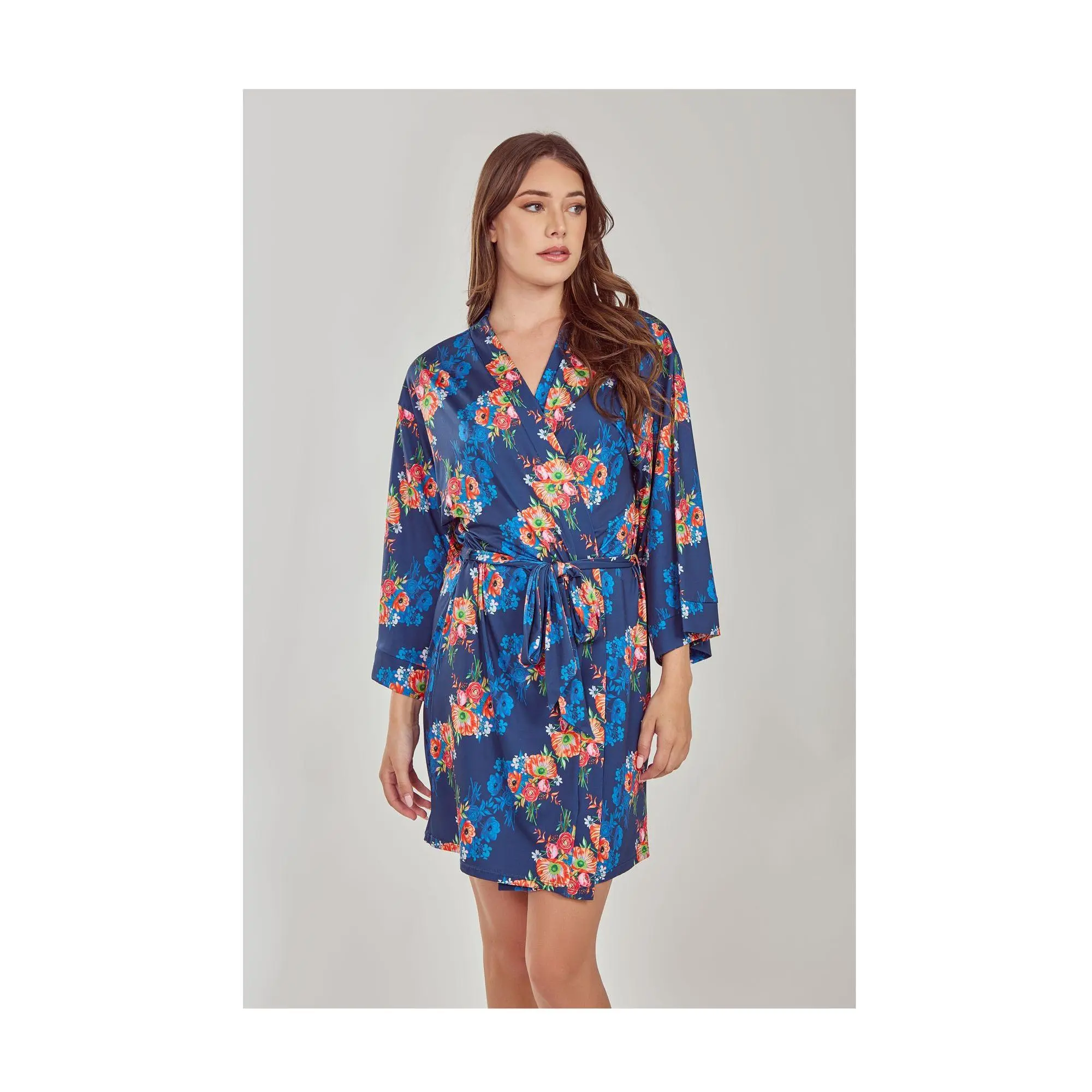 iCollection Floral Print Knit Short Tie-Waist Robe
