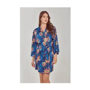 iCollection Floral Print Knit Short Tie-Waist Robe