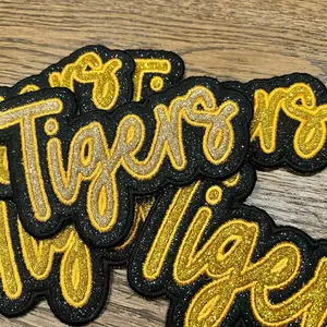 Embroidered Tigers Patches for School Spirit - Glittery Gold and Black Design - Perfect for Team Wear and Events