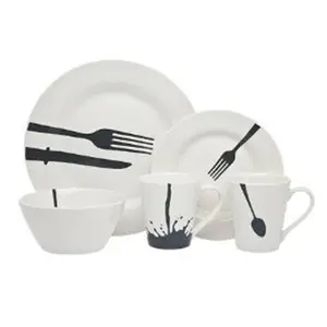212 MAIN 16-Piece Acme Diner Complete Dinnerware & Cutlery Set - Contemporary Cuisine-Theme Tableware for Home Meals