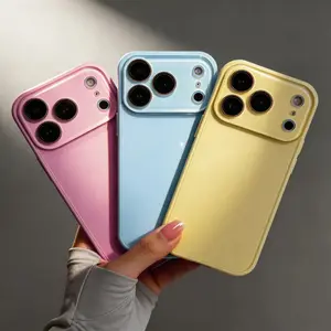 Candy Macaron Series – Skin-Feel Crystal Clear Case for iPhone 17/16/15/14/13 Pro Max| Soft TPU Bumper + Hard PC Back| Full Lens Coverage| 6 Pastel Colors (Light Pink, Hot Pink, Baby Blue, Yellow, White, Brown)| Cute Minimalist Aesthetic Cover