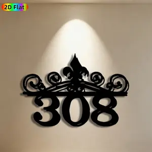 1pc Fleur-de-lis & 308 Number Metal Wall Art, Stylish Fleur-de-lis Statue Mural, Ideal Gift for New Year, Christmas, House Number Decor Enthusiasts,  Metal Wall Decor , Perfect for Entryway Wall & Garden Fence Wall, Unique Home Identification Decor
