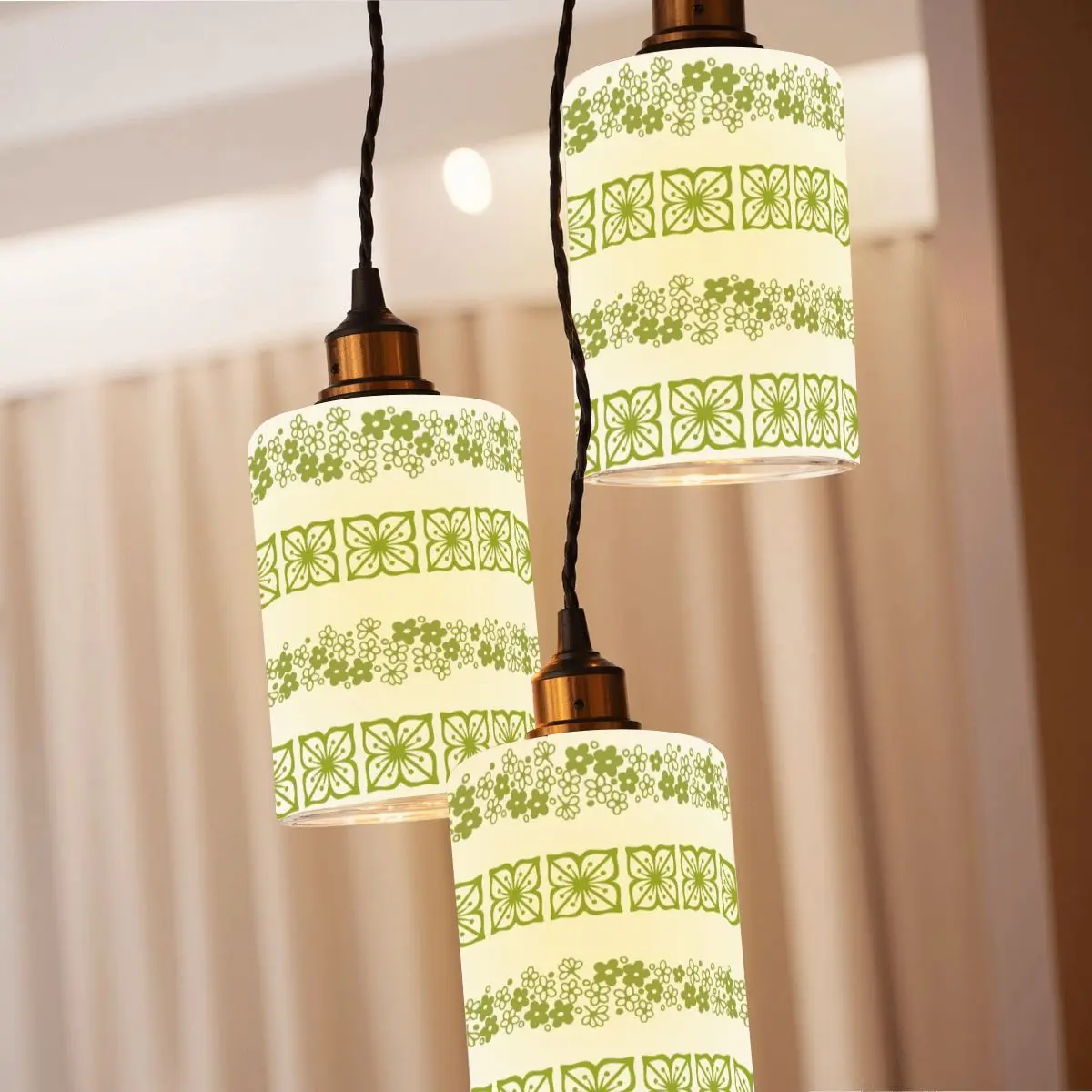 Pyrex Verde Green Crazy Daisy Glass Cylindrical Lampshades