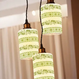 Pyrex Verde Green Crazy Daisy Glass Cylindrical Lampshades
