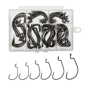 Worm Hooks for Bass Fishing Hooks, 110pcs Bass Hooks Fishing, 6 Sizes Fishing Hooks Freshwater, Eagle Claw Fishing Hooks Bass #1 1/0 2/0 3/0 4/0 5/0 High Carbon Steel with Portable Plastic Box