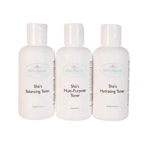 Sha's Organic Skincare Toner bundle 3 in the set each  Moisture Hydrate Restore4oz - Daily Skincare Moisturizer & Repair with Hyaluronic Acid for Damaged Skin Exfoliate Hydrating Aloe Vera Cleansing