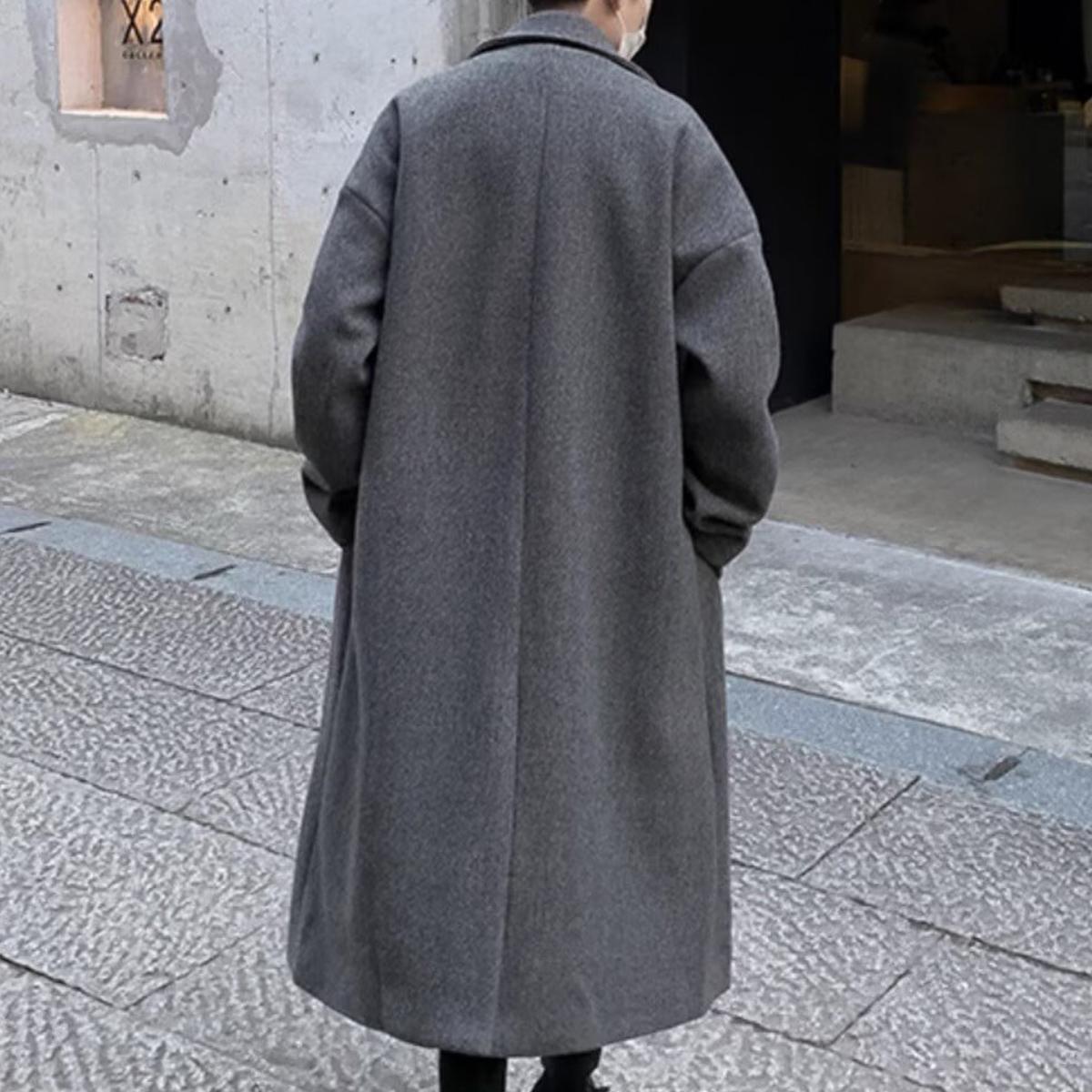 Men's Solid Button Front Lapel Neck Midi Coat, Regular Fit Casual Long Sleeve Outerwear for Fall & Winter, Men's Clothes for Daily Wear, Menswear, Jackets, Tops, Trench, Gamis, Plain
