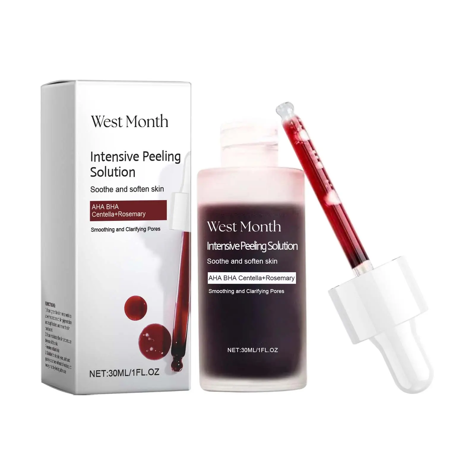 West&Month Intensive Peeling Solution 30ml - AHA BHA Centella Rosemary for Digital Detox & Barrier Repair - Non-Stripping Exfoliant with SPF 50+