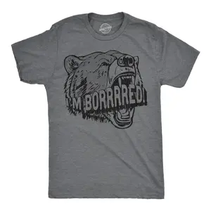 Mens Funny T Shirts Im Bored Sarcastic Bear Graphic Novelty Tee for Men Mens Funny T Shirts Cool Vintage Fashion T-Shirt Gift Classic Menswear Sarcastic Apparel for Men Funny Animal Short Sleeve Novelty Tees Dark Grey