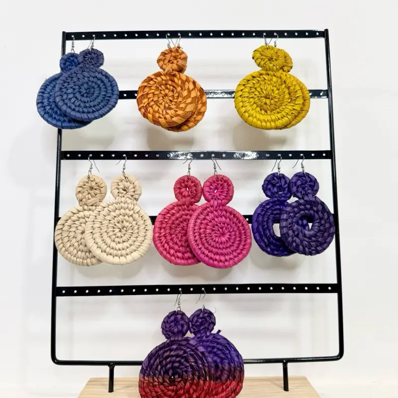 Handwoven Raffia Statement Earrings | Naturally Colored | Lightweight | Casual Lady’s Everyday Style Accessories