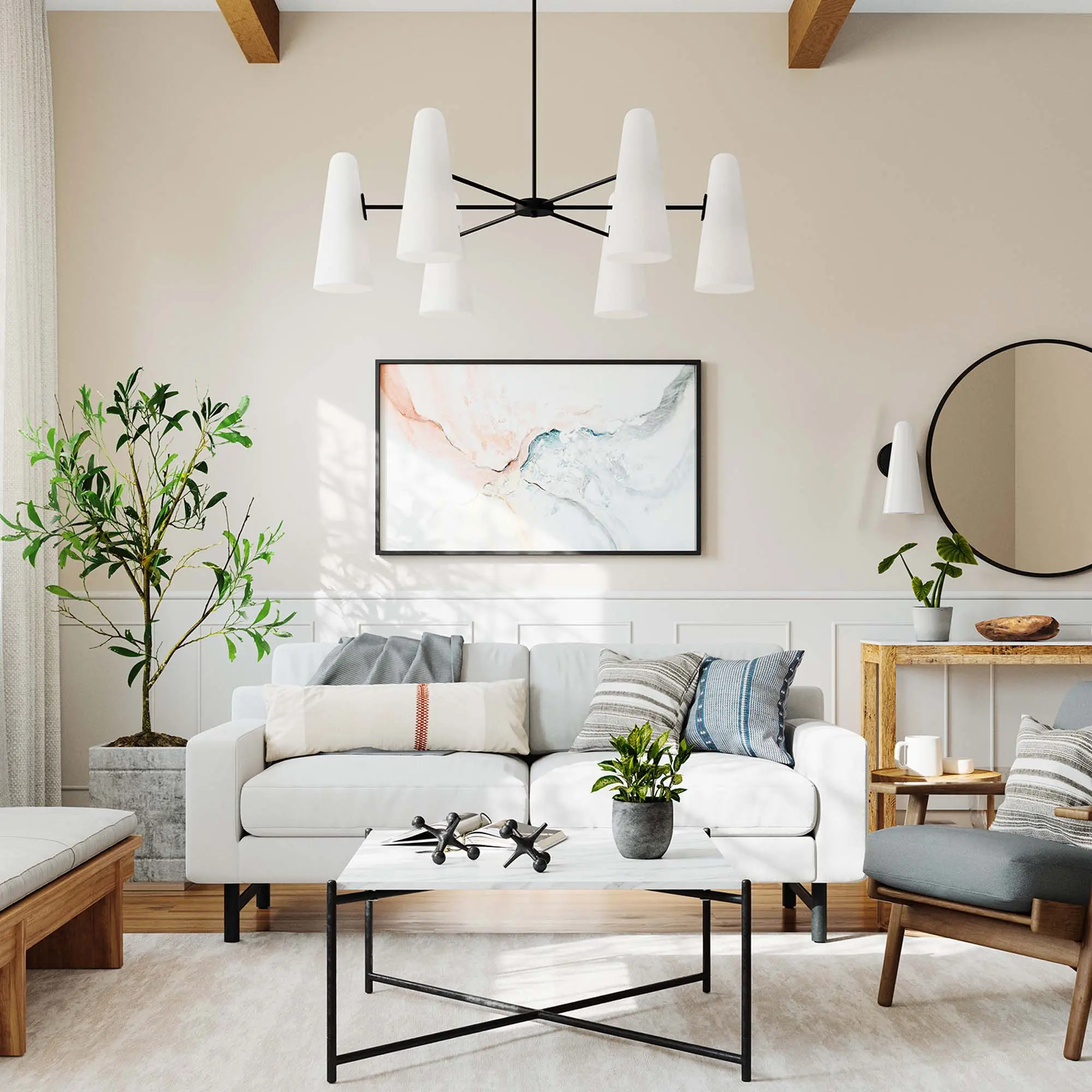 Modway Beacon 6-Light Chandelier in Opal Black