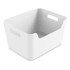 Large White Easy Access Plastic Storage Bin 10.1 in x 12.9 in x 7 in Matte Organiser for Kitchen Closet & Pantry