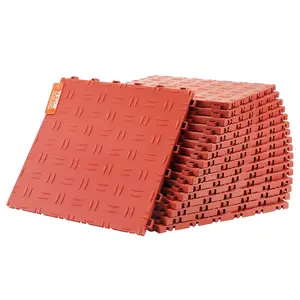 VEVOR Garage Tiles Interlocking, 12x 12x 0.53 inch 25 Pack Garage Floor Covering Tiles, Non-Slip Double-Sided Texture Garage Flooring Tiles, for Garages, Basements, Repair Shops, Red