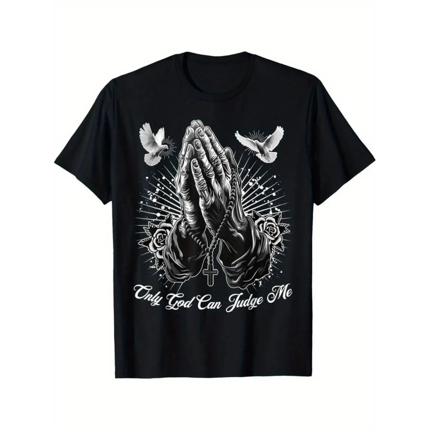 Only God Can Judge Me Prayer Hands Chicano Tattoo Doves T-Shirt