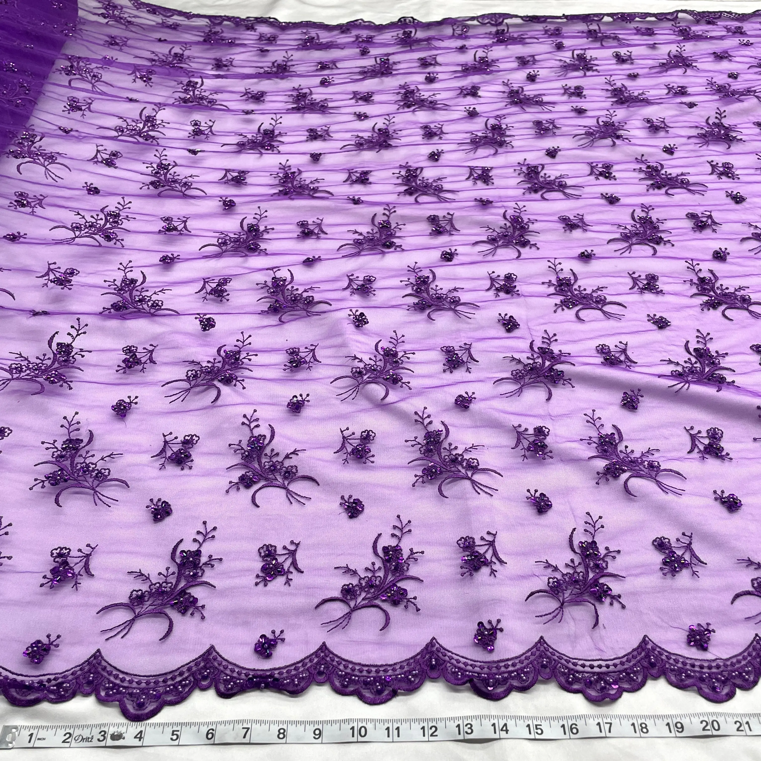 Illusion Beaded Lace Fabric, Embroidered on 100% Polyester Net Mesh - Lace USA, 42002W-BP, Illusion Lace
