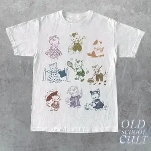 Vintage 90s Tattoo Cat T-Shirt, Retro Kitten Cute Shirt, Cat Lovers Gift, Cats Playing Unisex Relaxed Adult Graphic Tee, Funny Weird Gifts