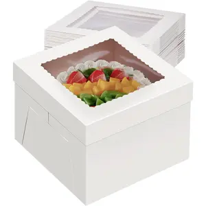30Pack Cake Boxes 10x10x8, White Bakery Boxes with Window for Transporting Cakes, Professional Fathers Day Cake Packaging(30pcs boxes)