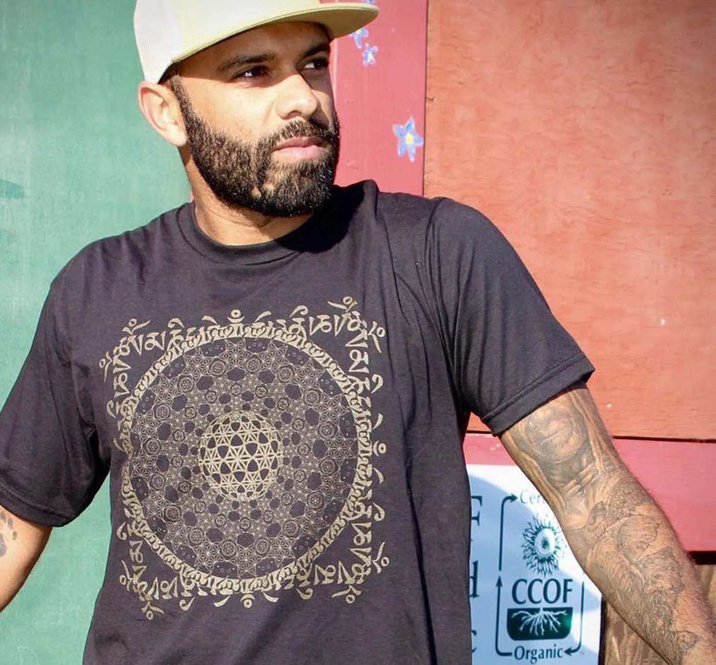 Tibetan Mantra T-shirt ~ Mandala Shirt, organic clothing, Yoga Shirt, Sacred Geometry Shirt, Meditation Shirt