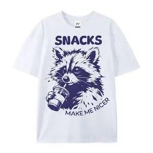Snacks Make Me Nicer Raccoon Graphic Tee, Funny Raccoon Lover Comfort Outfit, Oversized Cute Snack Lover Fashion Top, Perfect Gift For Him Her