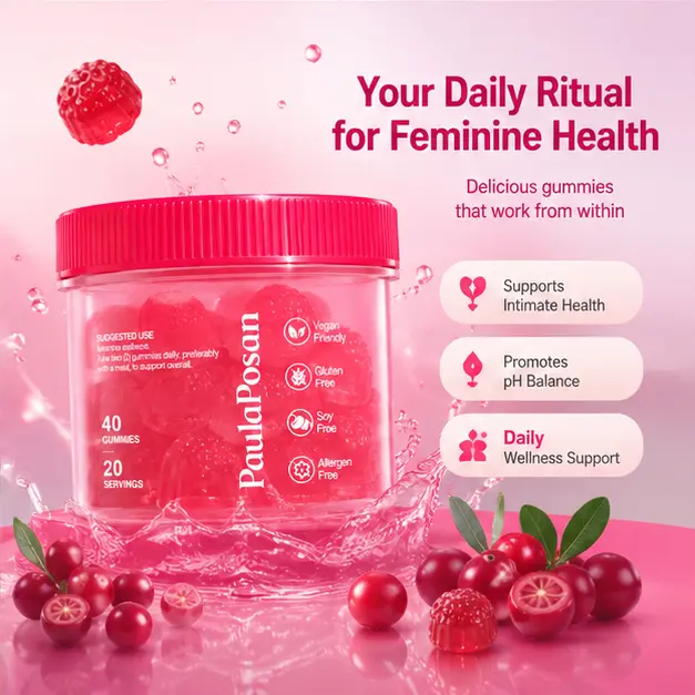 PaulaPosan Women's Probiotic Soft Sweets - Cranberry Flavor Chewable Prebiotic Digestive Aid Supplements, Gluten-Free, Allergy-Safe, Vegan, Gelatin-Free, 40 Units for Hydration & Digestive Comfort