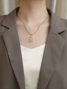 Halloween Pumpkin Pendant Necklace, Stainless Steel Material, Halloween Accessories, Daily Wear