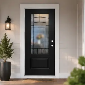 36x80 Fiberglass Entry Door with 4-9/16 Vinyl Frame, Black 3/4 View Cloud-Pattern Glass, Left Hand Inswing, LVL Stiles, Polyurethane Foam Core, Modern Front Entrance Door for Home, Garden & Outdoor Use, Black Color Options, Fiberglass Material