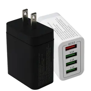 US Adapter Charger, 4-in-1 Charger, Four USB-A Ports for Travel and Daily Life, Wall Plug Multi-Port Portable Electronic Charger Cellphone Smartphone White Charging portable chargers