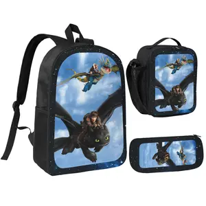Unisex How to Train Your Dragon 105 backpack 3Pcs for Teen Girls Boys School Bookbag with LunchboxPecil box, office travel bag