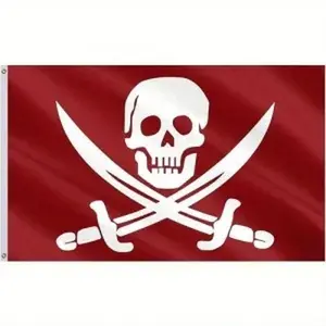 Red Background Jolly Roger Flag - Pirate Themed Polyester Banner Calico Jack Pirate Banner - Durable 3x5 FT Flag for Events & Home