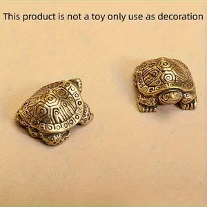 Vintage Brass Turtle Figurine, Handmade Feng Shui Longevity Symbol, Mini Lucky Tortoise Statue for Home Office Desk Decor, Unique Housewarming Gift for Good Luck & Prosperity