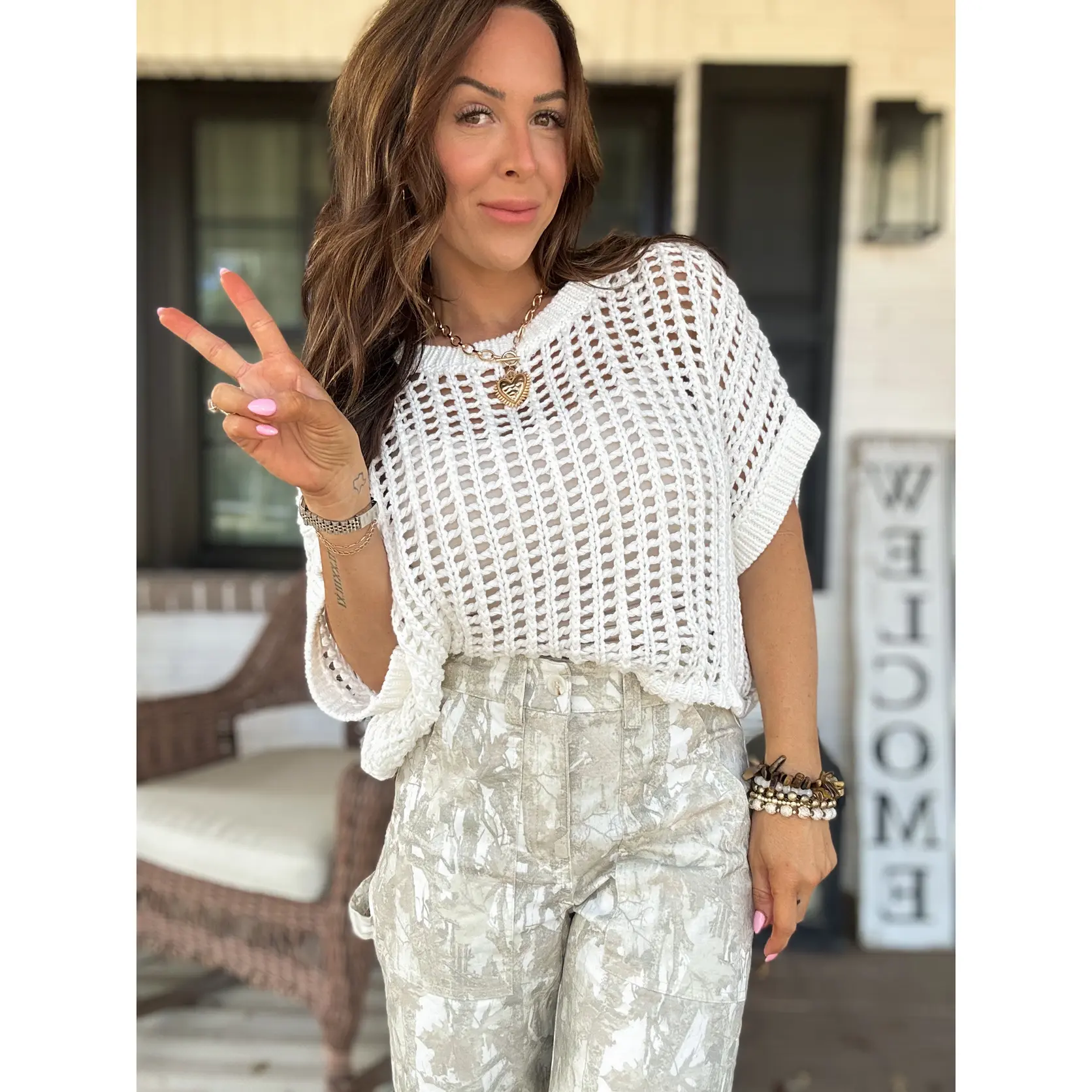 Kaity Crochet Knit Cropped Sweater