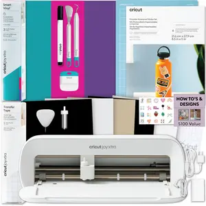 Cricut Joy Xtra Machine with Printable Sticker Paper and Vinyl Sampler Bundle - Beginner Sticker and Decal Making Kit with Cutting Machine and Tools -DIY Decor, Tumbler Stickers and Laptop Decals
